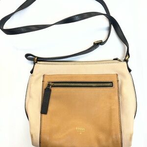 Fossil Tan Leather Bag with Gold Accents